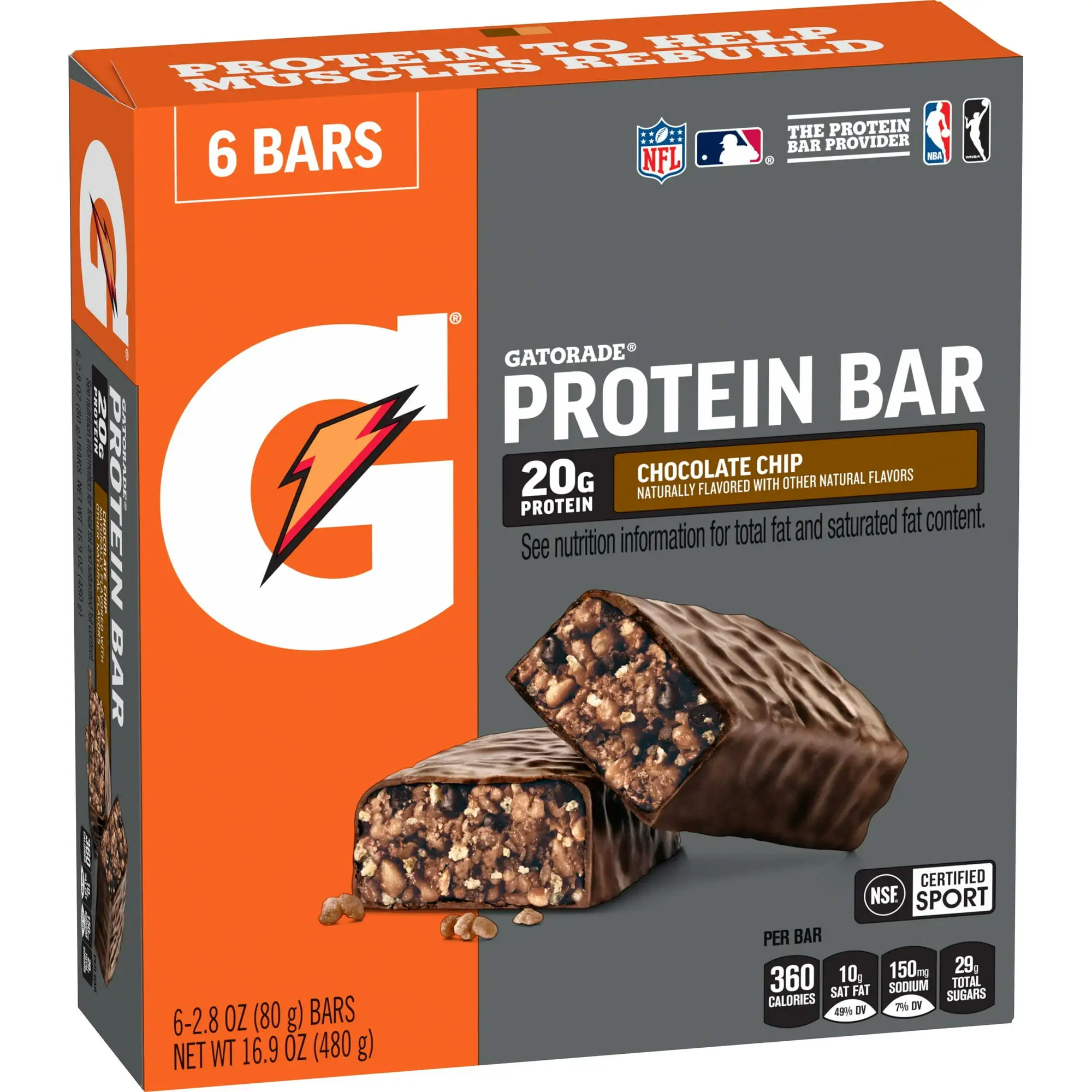 Gatorade Chocolate Chip Whey Bar, 6ct