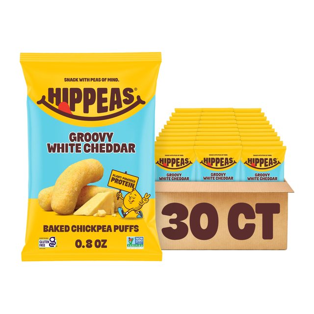HIPPEAS Chickpea Puffs, Groovy White Cheddar pack